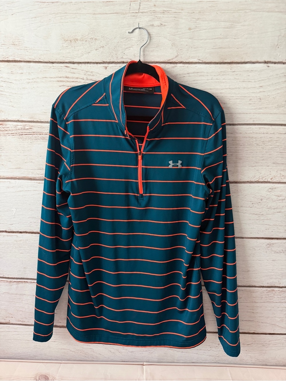 Under Armour Blue & Coral Striped Quarter-Zip Pullover Size Small